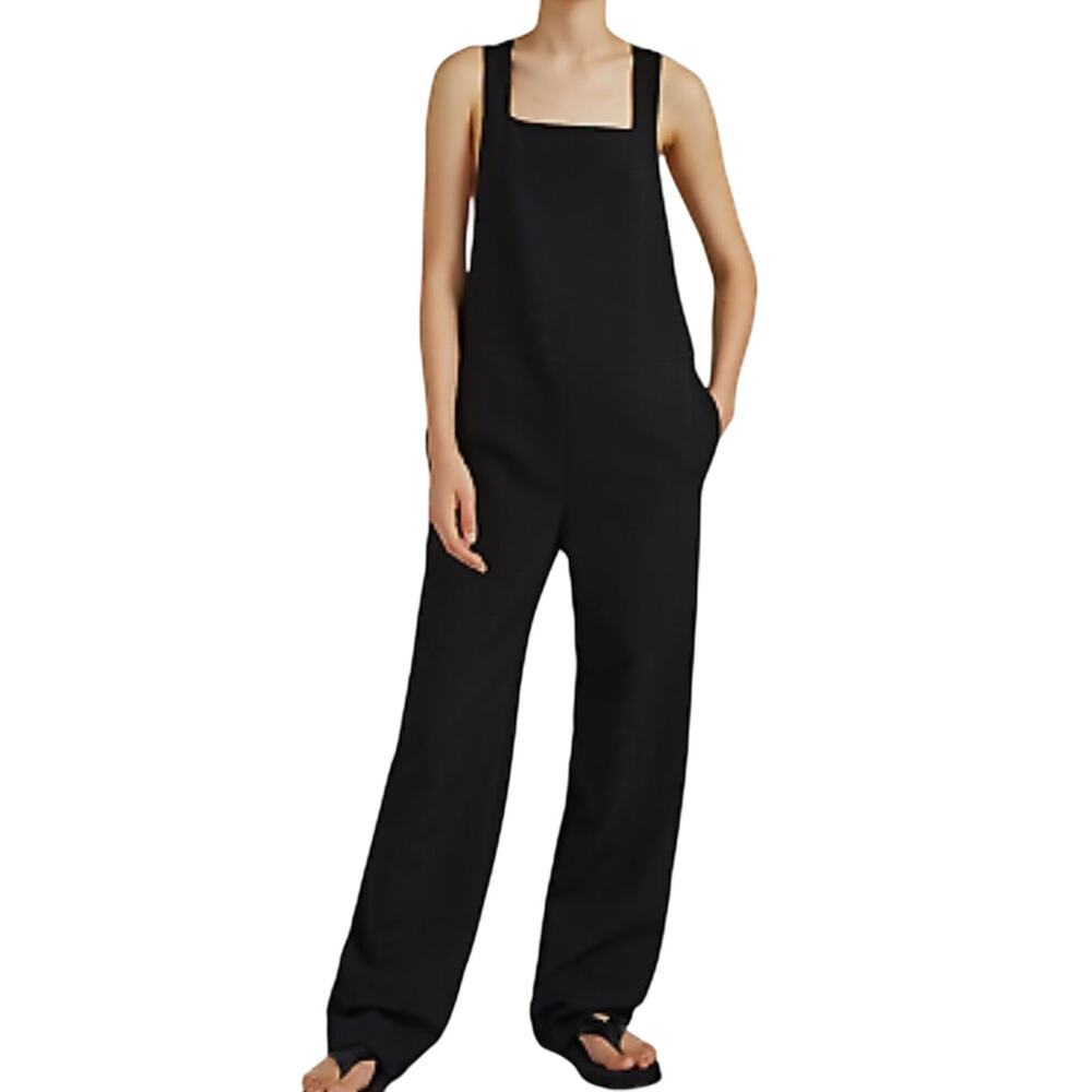 The Row Margaret Wool Overalls size XS Black Silk Lining Stretch Silver Hardware